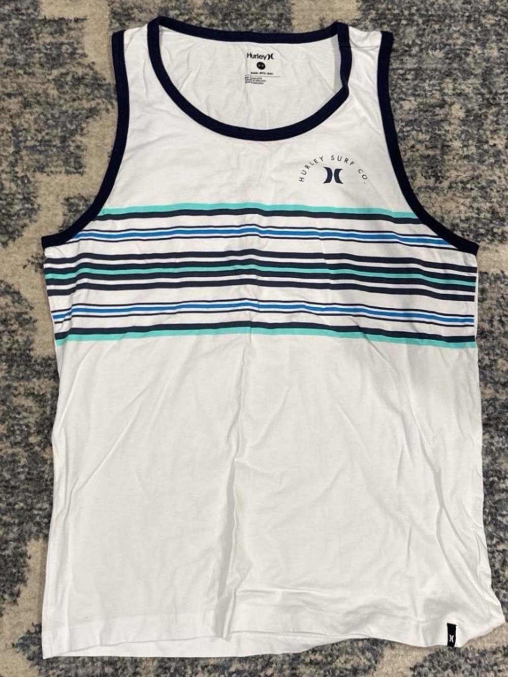 Hurley White Tank with Navy, Aqua & Teal Stripes